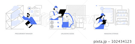 Supermarket storage warehouse abstract concept vector illustrations. 102434123