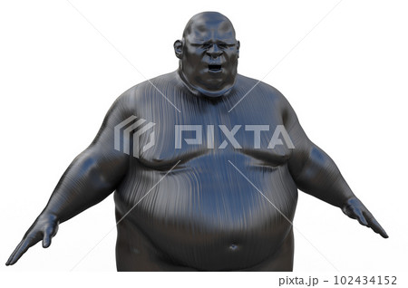 3D render. Silvery torso of a fat man on a white background. 102434152