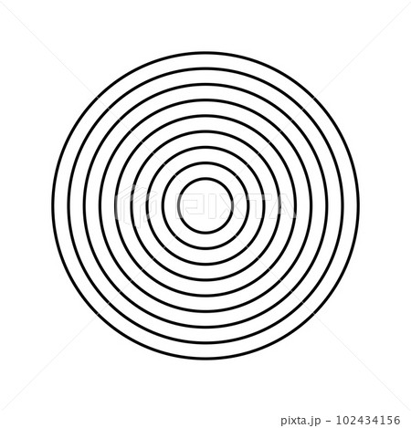 Concentric circles isolated on white background. Target aim, radar wave, soundwave, sunburst, sound signal signs. Vector graphic illustration 102434156