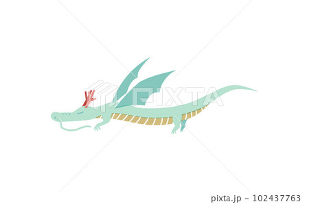 年賀状素材　空を飛ぶ龍のイラスト　水色 102437763