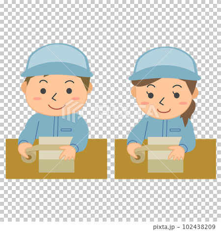 梱包作業をする男女作業員 102438209