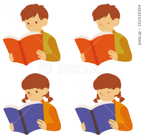 読書ををして勉強する単色子供カラー 102438304