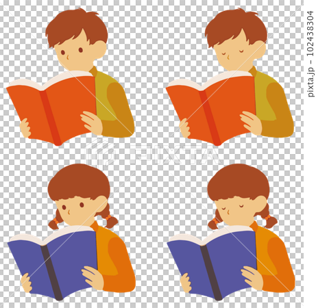 読書ををして勉強する単色子供カラー 102438304