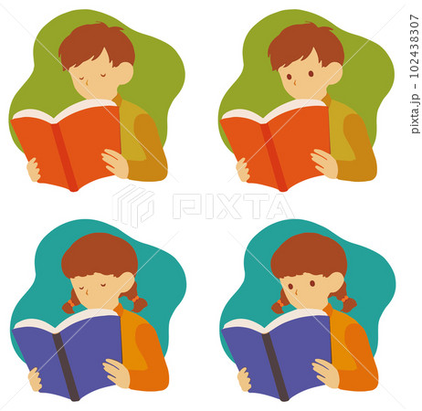 読書ををして勉強する単色子供カラー背景色あり 読書ををして勉強する単色子供カラー背景色あり 102438307