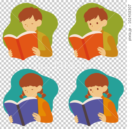 読書ををして勉強する単色子供カラー背景色あり 読書ををして勉強する単色子供カラー背景色あり 102438307