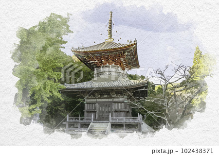水彩画風 四国八十八箇所8番 熊谷寺 多宝塔 徳島県阿波市 水彩画風 四国八十八箇所8番 熊谷寺 多宝塔 徳島県阿波市 102438371