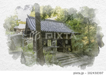 水彩画風 四国八十八箇所8番 熊谷寺 中門 徳島県阿波市 水彩画風 四国八十八箇所8番 熊谷寺 中門 徳島県阿波市 102438397