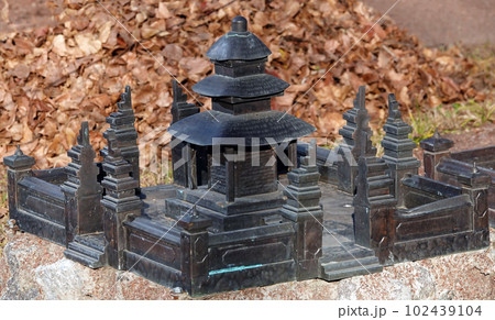 Kyiv, Ukraine November 11, 2021: Temple Pura Ulun Danu Bratan (Bali island) - museum of miniatures in Kyiv 102439104