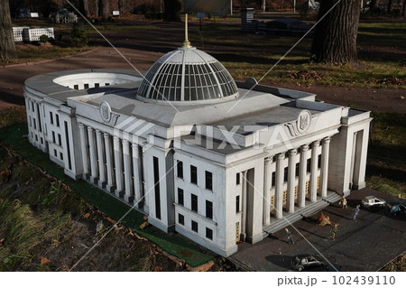 Kyiv, Ukraine November 11, 2021: The building of the Supreme Council of Ukraine in the city of Kyiv - museum of miniatures Kyiv, Ukraine November 11, 2021: The building of the Supreme Council of Ukraine in the city of Kyiv - museum of miniatures 102439110
