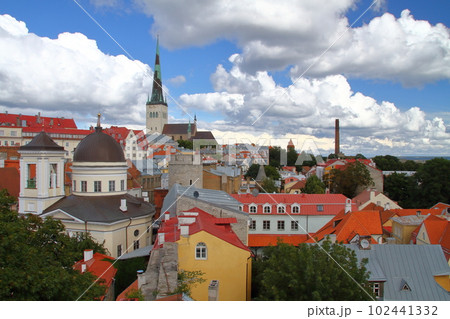 北欧エストニア　展望台から望む中世の面影を残す世界遺産タリン旧市街歴史地区の街並み 102441332