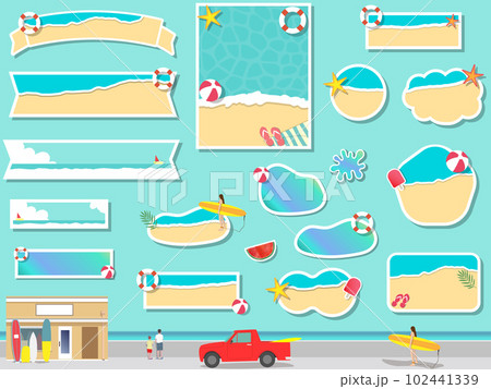 サマービーチの夏のベクターイラストフレームセット 102441339