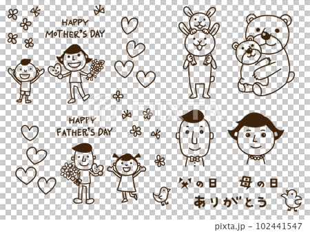 父の日 母の日 白黒イラスト 102441547
