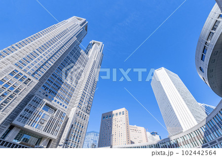東京都新宿区 快晴の東京都庁と西新宿ビル群の街並み 東京都新宿区 快晴の東京都庁と西新宿ビル群の街並み 102442564