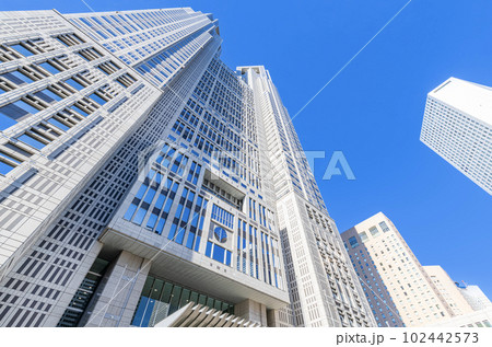 東京都新宿区 快晴の東京都庁と西新宿ビル群の街並み 東京都新宿区 快晴の東京都庁と西新宿ビル群の街並み 102442573