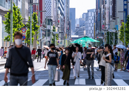 《東京都》賑わう銀座メインストリート・歩行者天国 《東京都》賑わう銀座メインストリート・歩行者天国 102443281