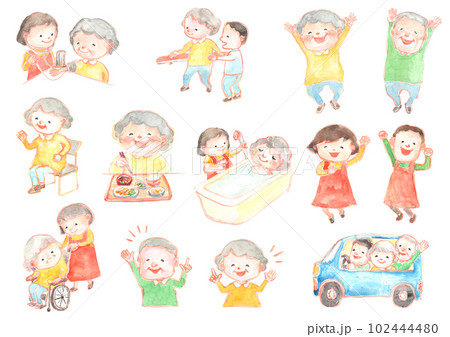水彩で描いた介護サービスに関するイラストセット 水彩で描いた介護サービスに関するイラストセット 102444480