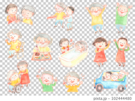 水彩で描いた介護サービスに関するイラストセット 水彩で描いた介護サービスに関するイラストセット 102444480