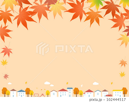 秋の街並みと紅葉の背景フレーム 秋の街並みと紅葉の背景フレーム 102444517