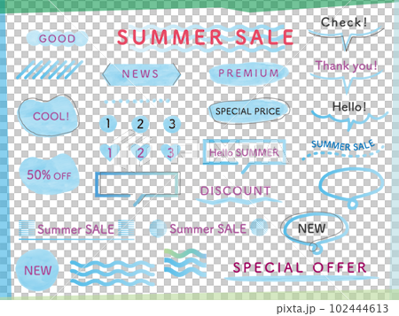 Summer-like light blue hand-drawn frames, lines, decorative borders, icons, speech bubble set vector illustration Summer-like light blue hand-drawn frames, lines, decorative borders, icons, speech bubble set vector illustration 102444613