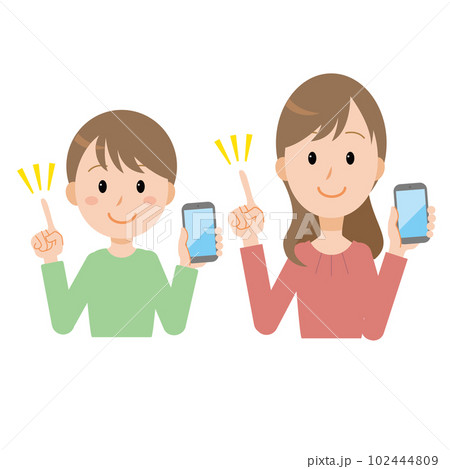 スマホを持つ親子 102444809