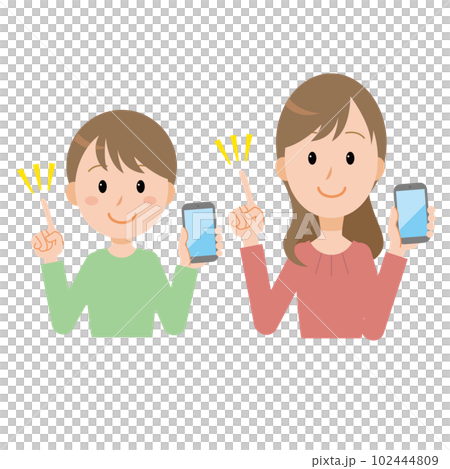 スマホを持つ親子 102444809
