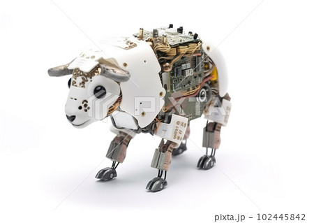 Image of a sheep modified into a robot on a white background. Wild animal. Illustration, Generative AI. 102445842