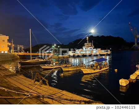 尾道港の夜景_広島県尾道市_夜の桟橋 102446115