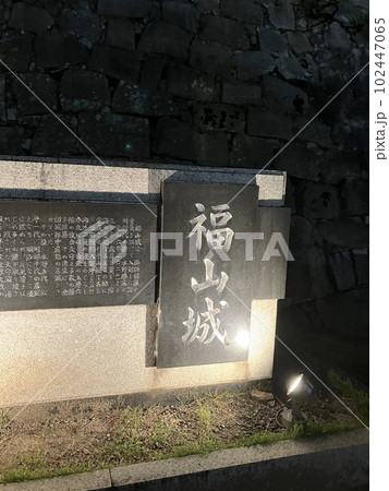 ライトアップされた夜の福山城_広島県福山市 ライトアップされた夜の福山城_広島県福山市 102447065