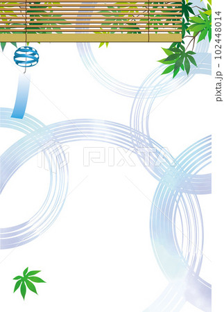 波紋のような和柄と青もみじの暑中見舞い 102448014