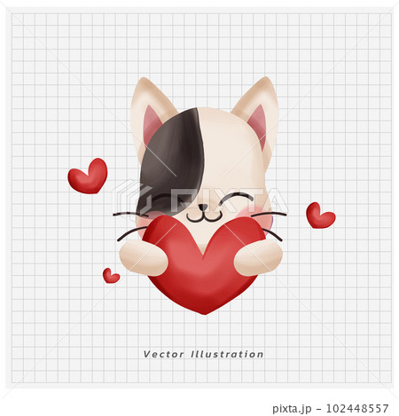 Cute kawaii little cat holding heart. valentine's day. Doodle draw cartoon vector illustration. Cute kawaii little cat holding heart. valentine's day. Doodle draw cartoon vector illustration. 102448557