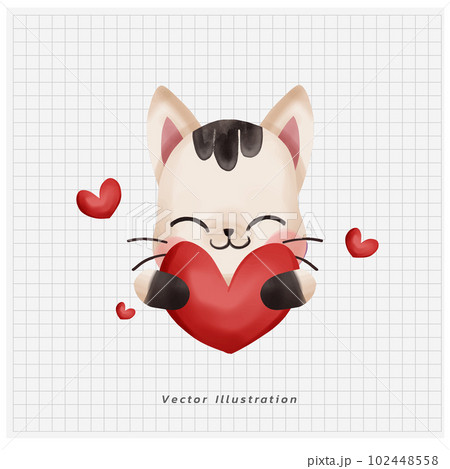 Cute kawaii little cat holding heart. valentine's day. Doodle draw cartoon vector illustration. Cute kawaii little cat holding heart. valentine's day. Doodle draw cartoon vector illustration. 102448558