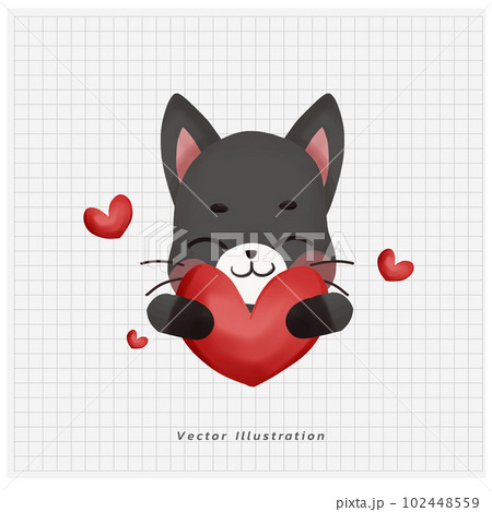 Cute kawaii little black cat holding heart. valentine's day. Doodle draw cartoon vector illustration. Cute kawaii little black cat holding heart. valentine's day. Doodle draw cartoon vector illustration. 102448559