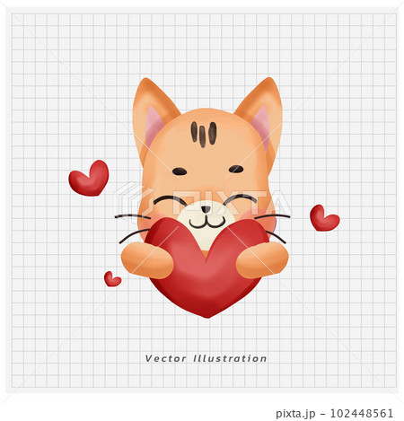 Cute kawaii little orange cat holding heart. valentine's day. Doodle draw cartoon vector illustration. Cute kawaii little orange cat holding heart. valentine's day. Doodle draw cartoon vector illustration. 102448561