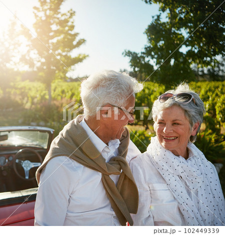Having lots of memorable moments along the way. a senior couple going on a road trip. Having lots of memorable moments along the way. a senior couple going on a road trip. 102449339