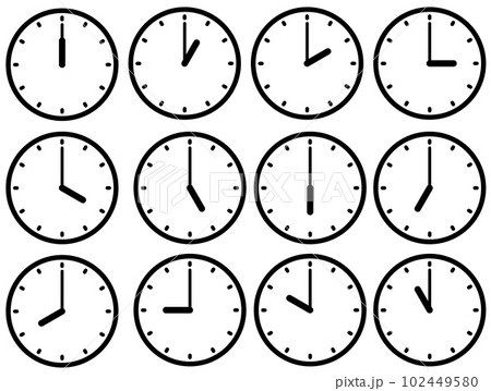 シンプルな白黒掛け時計の毎時のセット 102449580