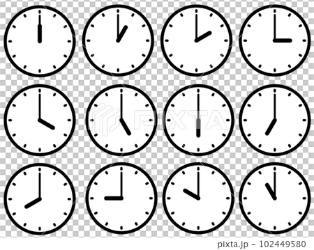 シンプルな白黒掛け時計の毎時のセット 102449580
