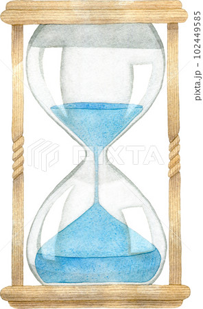 青い砂が入った砂時計の水彩イラスト 青い砂が入った砂時計の水彩イラスト 102449585