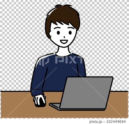 一個微笑著操作筆記本電腦鼠標的男人 一個微笑著操作筆記本電腦鼠標的男人 102449684