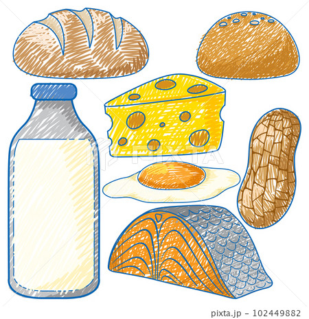 Various foods in Pencil Colour Sketch Simple Style 102449882