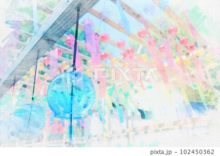 [愛知県]名古屋市北区の別小江神社風鈴の水彩画 102450362