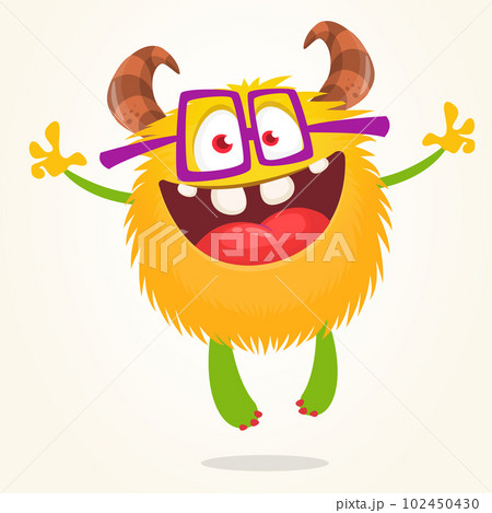 Funny cartoon smiling monster character. Halloween Illustration of happy alien creature. Vector isolated 102450430