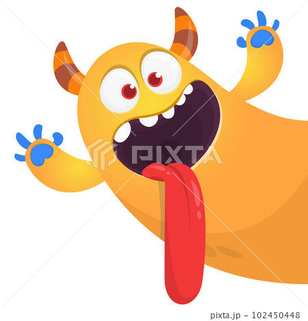 Funny cartoon smiling monster character. Illustration of cute and happy mythical alien. Vector isolated Funny cartoon smiling monster character. Illustration of cute and happy mythical alien. Vector isolated 102450448