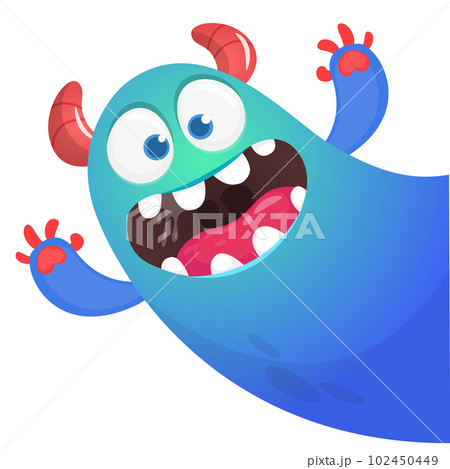 Funny cartoon smiling monster character. Illustration of cute and happy mythical alien. Vector isolated Funny cartoon smiling monster character. Illustration of cute and happy mythical alien. Vector isolated 102450449