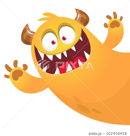 Funny cartoon smiling monster character. Illustration of cute and happy mythical alien. Vector isolated Funny cartoon smiling monster character. Illustration of cute and happy mythical alien. Vector isolated 102450458
