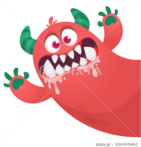 Funny cartoon smiling monster character. Illustration of cute and happy mythical alien. Vector isolated Funny cartoon smiling monster character. Illustration of cute and happy mythical alien. Vector isolated 102450462