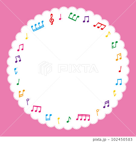 カラフルな音符のまるいフレーム 102450583