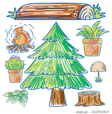 Set of nature and plants element scribble style 102450815