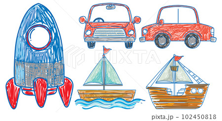 Set of transportation scribble style 102450818