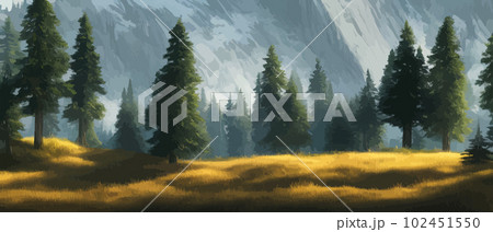 Vector horizontal landscape with fog, forest, mountains, morning sunlight. Illustration panoramic view, fogs silhouettes. Nice wallpaper, background, banner, cover, poster. natural clean landscape Vector horizontal landscape with fog, forest, mountains, morning sunlight. Illustration panoramic view, fogs silhouettes. Nice wallpaper, background, banner, cover, poster. natural clean landscape 102451550