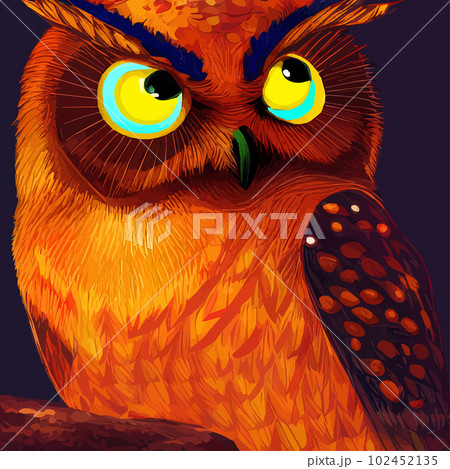 Beautiful hand drawn owl in the forest. wise bird dressed in retro. Forest animals concept. Wild bird illustration. Magic wise owl with flowers artwork for poster, print, card. Beautiful hand drawn owl in the forest. wise bird dressed in retro. Forest animals concept. Wild bird illustration. Magic wise owl with flowers artwork for poster, print, card. 102452135